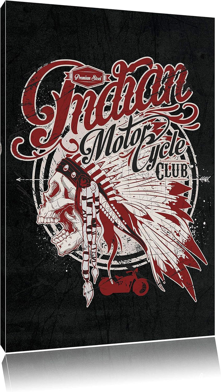 Dark Indian motorcycle-Club black Bild auf Leinwand, XXL riesige Bilder fertig gerahmt mit Keilrahme