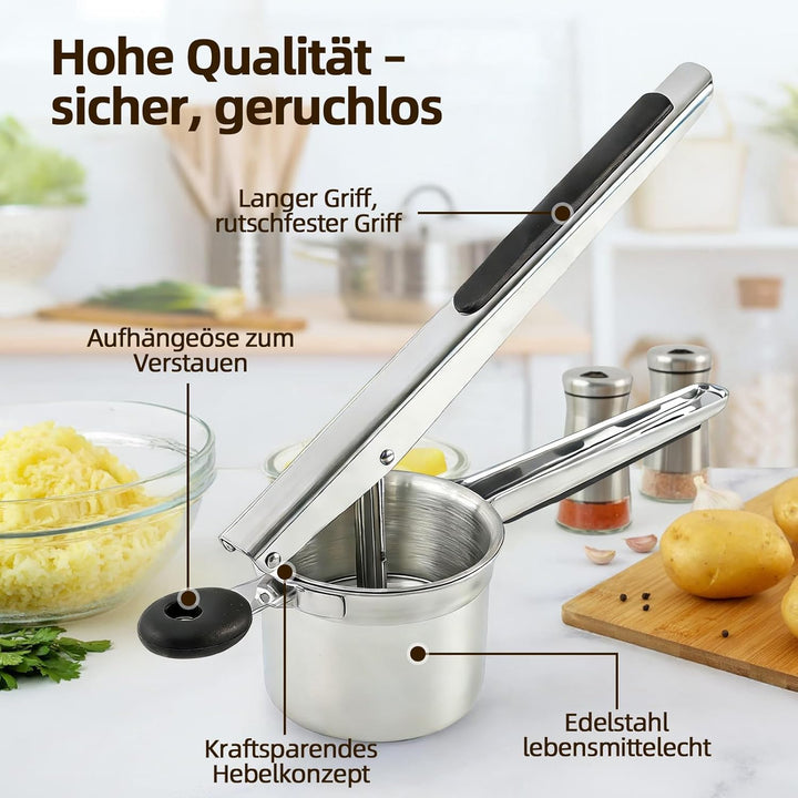 Kartoffelpresse Edelstahl, Spätzlepresse mit 4 Austauschbaren Spätzlesieb in Verschiedene Porengröss