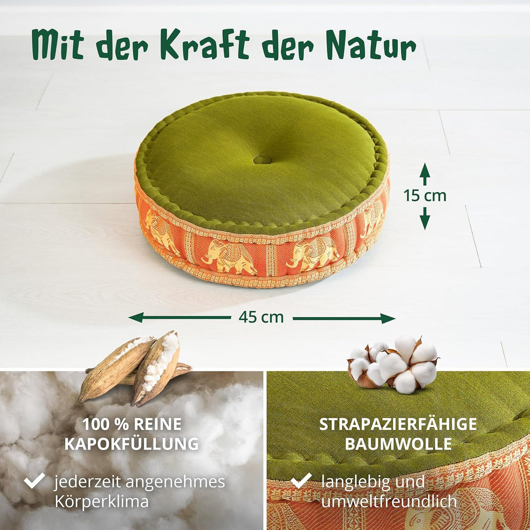 livasia Meditationskissen mit Thaiseide, Yogakissen mit Kapok, Pouf, Bodenkissen für Yoga und Zen Me