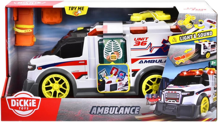 Dickie Toys - grosser Spielzeug-Krankenwagen mit vielen Extras (35,5 cm) - Rettungswagen mit Spiel-D