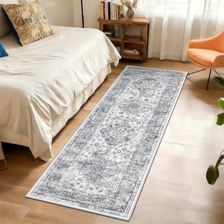 Enyhom Teppich Läufer, 60 x 180 cm Grau Extra Lange Läufer Teppiche für Flur rutschfest Waschküche M