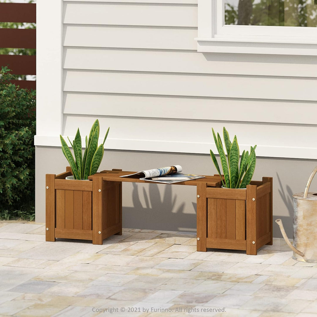 Furinno Tioman Hardwood Planter Box Mini-Pflanzgefäss aus Hartholz, Meranti-Holz, Natur, 1-Pack 1-Pa