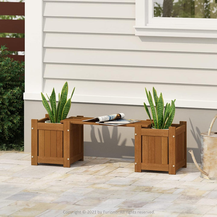 Furinno Tioman Hardwood Planter Box Mini-Pflanzgefäss aus Hartholz, Meranti-Holz, Natur, 1-Pack 1-Pa