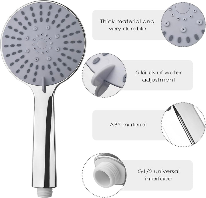 Fousenuk Duschkopf Wassersparend, 5 Strahlarten Duschbrause, Shower Head, Handbrause Gross, Brauseko