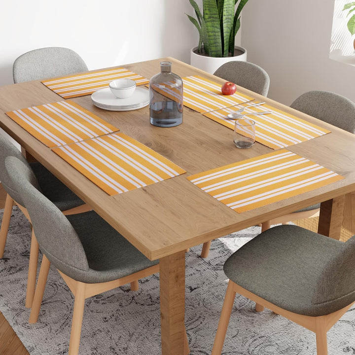 Encasa XO Platzsets Esstisch Set von 6 | Franca Gelbe Streifen | Fein gerippte Baumwoll-Tischunterla