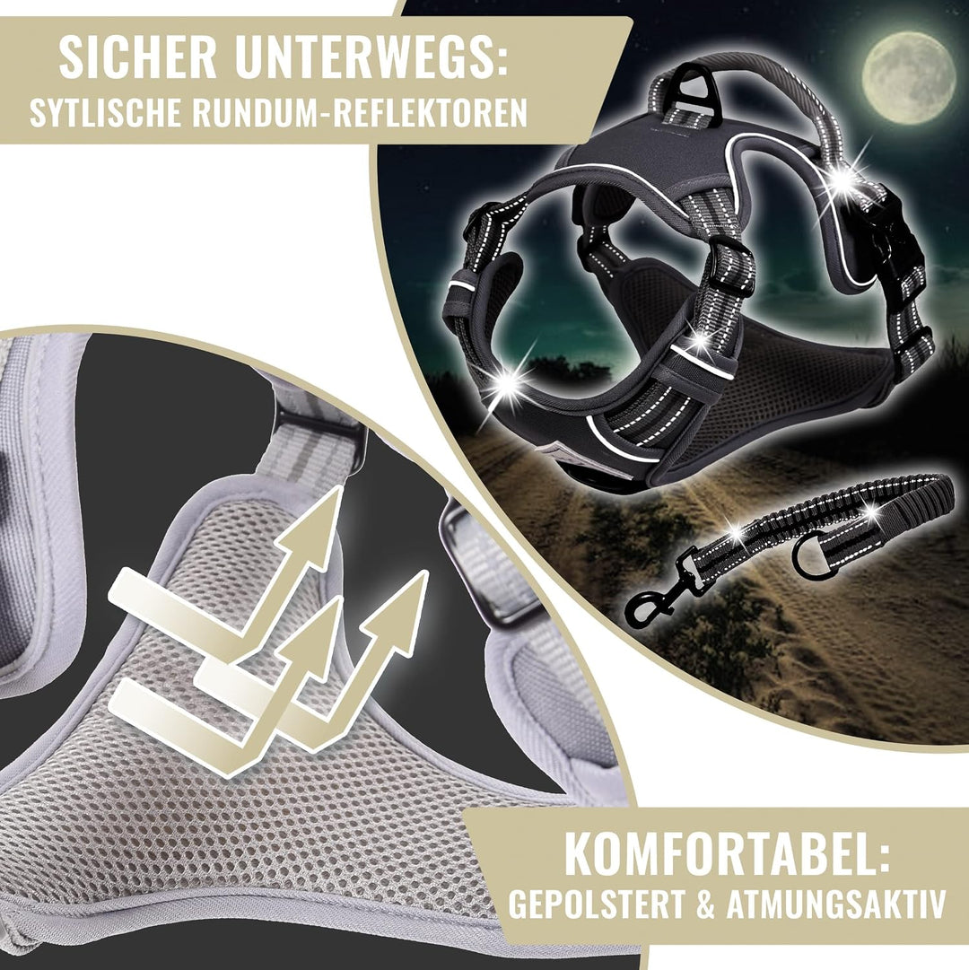 ne&amp;no® Hundegeschirr mit passenden Ruckdämpfer [Developed by NE&amp;NO] Hunde Geschirrset | Brustgeschir