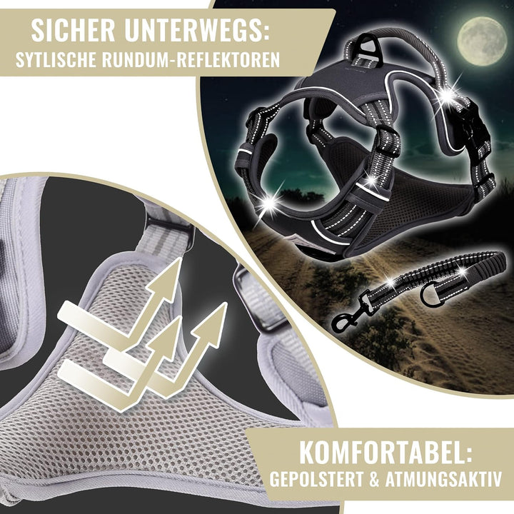 ne&amp;no® Hundegeschirr mit passenden Ruckdämpfer [Developed by NE&amp;NO] Hunde Geschirrset | Brustgeschir