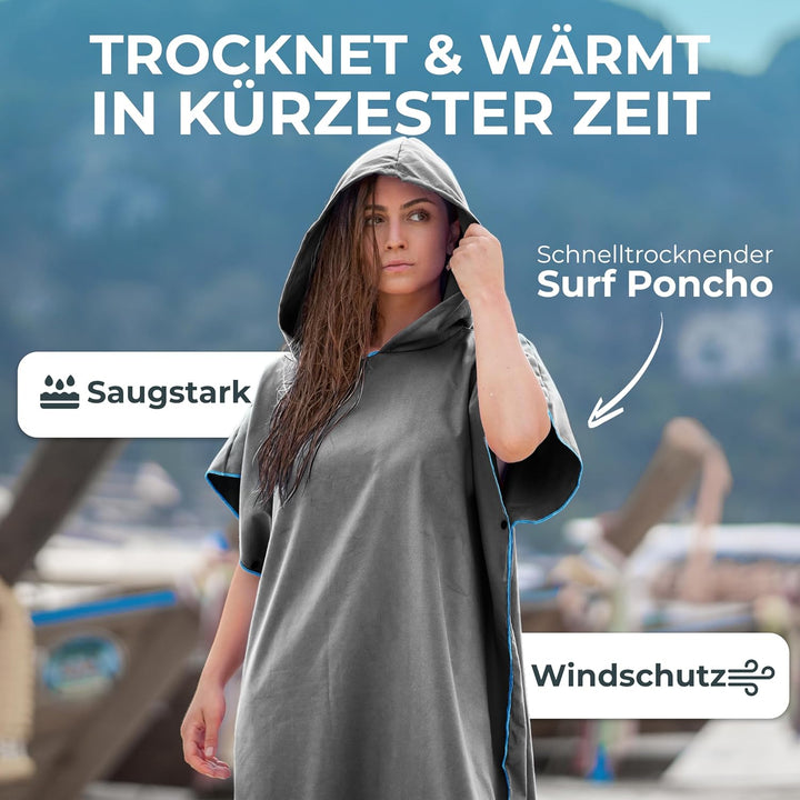NirvanaShape Handtuch-Poncho für Erwachsene, Umziehhilfe & Handtuch zugleich, Surf-Poncho mit Quick-