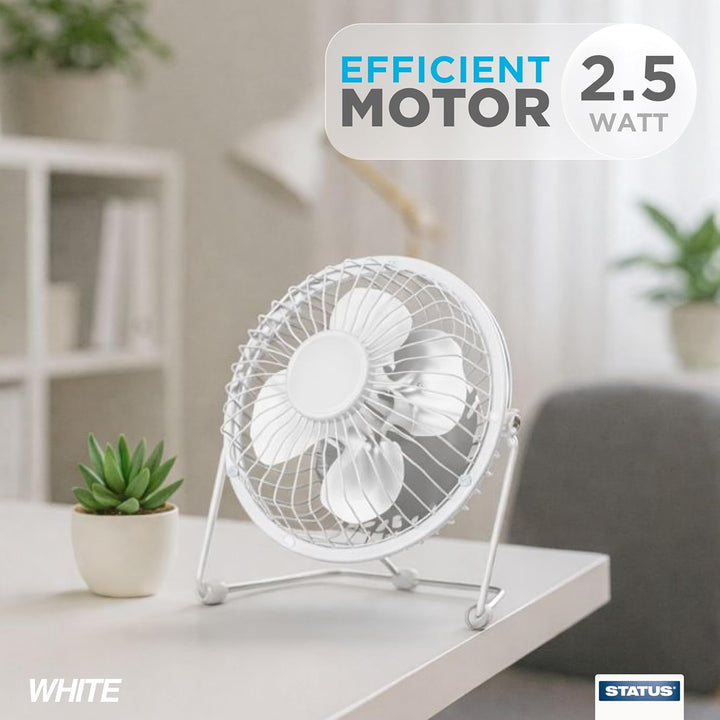 Status SUSBWHWFAN1PKB4 Mini-Schreibtischventilator, Metall, Weiss A Weiss A 10,2 cm, Weiß A 10,