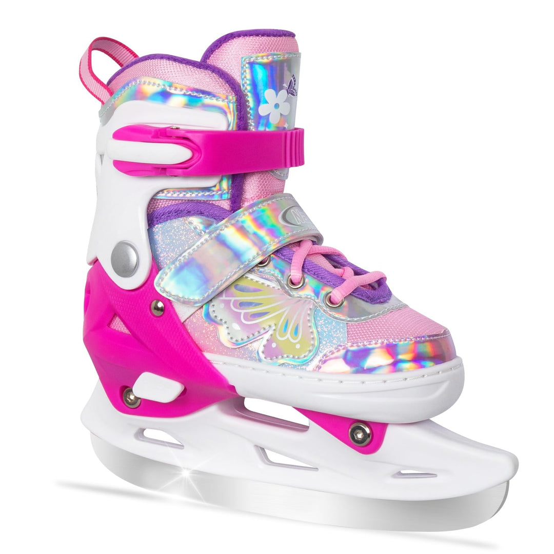 Nattork Mädchen-Eislaufschuhe für Kinder, 4-Fach verstellbar, Butterfly-Eislaufschuhe mit Fleecefutt