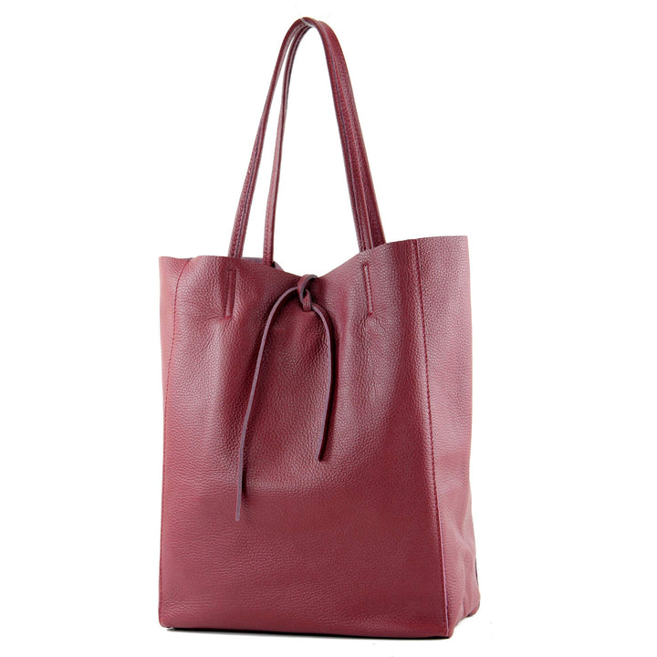 modamoda de T163 Damen Leder Shopper Schultertasche, handmade in Italy Purpurrot, Purpurrot