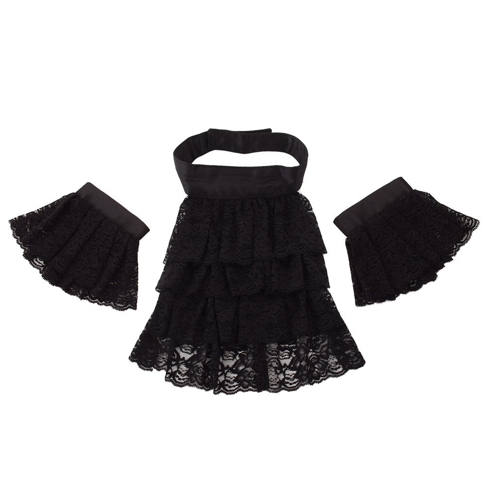 BLESSUME Jabot Kragen Viktorianisch Halskrause Spitze Jabot Kostüm Gross Schwarz Jabot Manschetten,