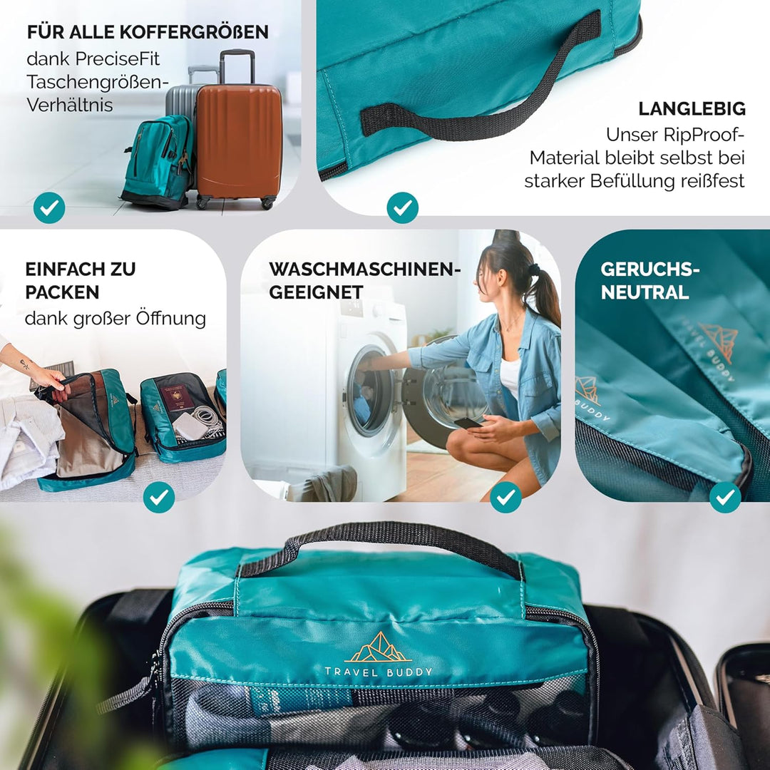 TRAVEL BUDDY® Koffer Organizer Set - 100% Recycling Material - Ultra leicht & waschbar - 6 Packtasch