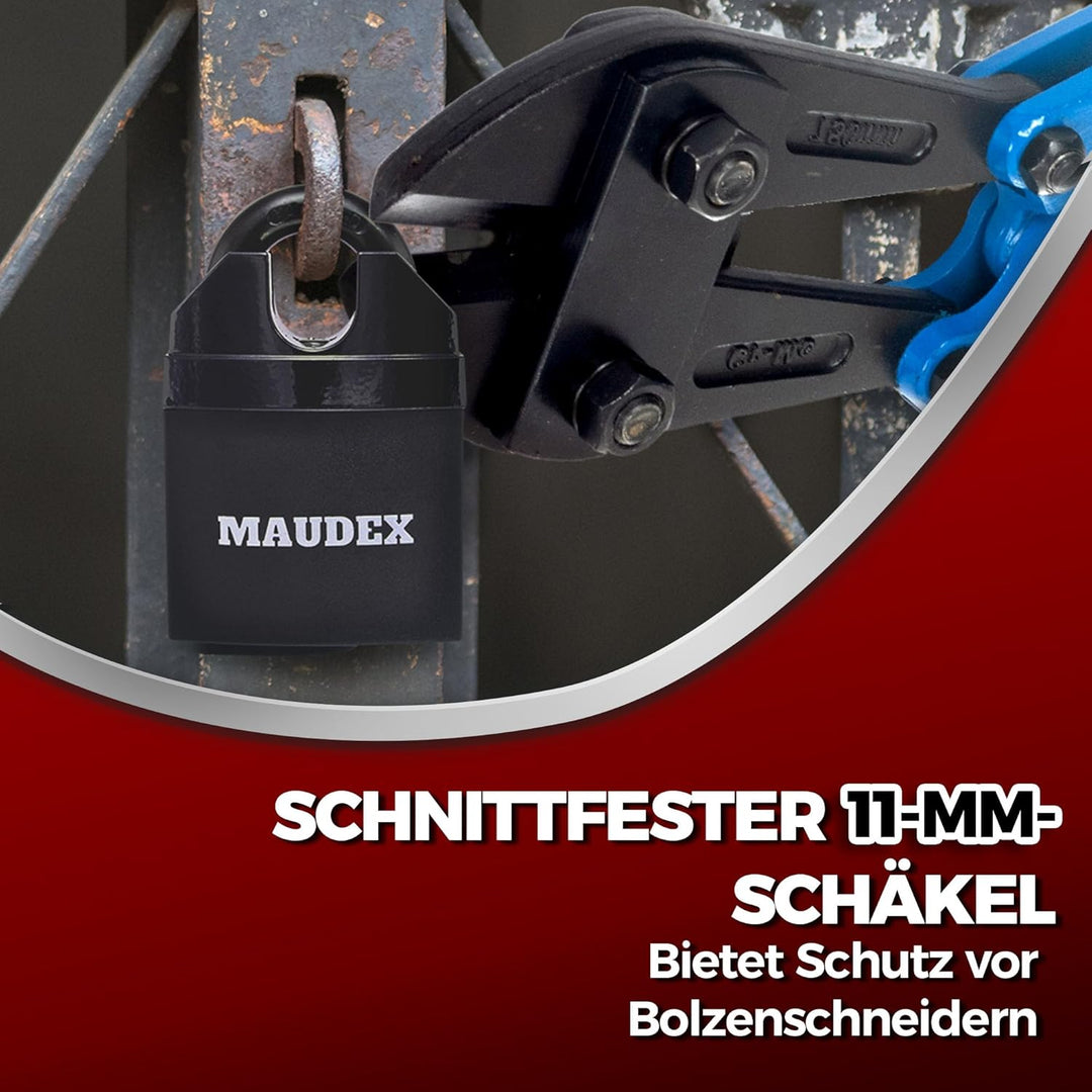 Maudex® MDL60 Heavy Duty Vorhängeschloss mit 10 Schlüsseln - [Anti-Bohr-, Anti-Pick-Zylinder] - [Ges