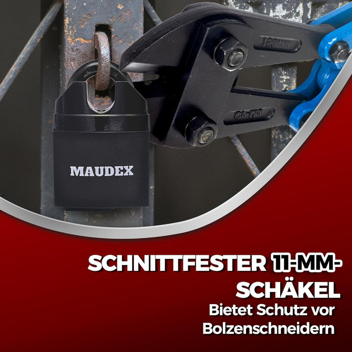 Maudex® MDL60 Heavy Duty Vorhängeschloss mit 10 Schlüsseln - [Anti-Bohr-, Anti-Pick-Zylinder] - [Ges