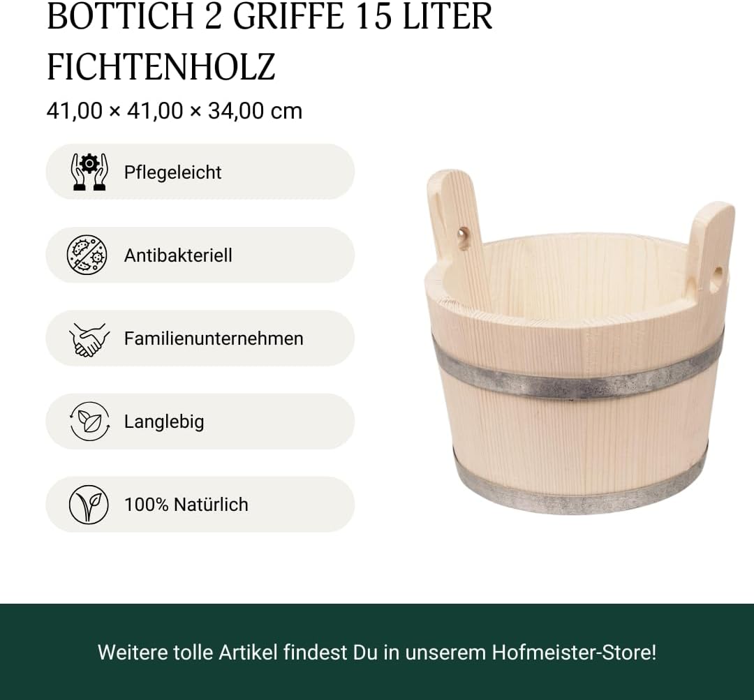 HOFMEISTER® Bottich, trichterförmig, 2 Griffe, 15 Liter, aus Fichtenholz Bottich | Trichter | 15 Lit