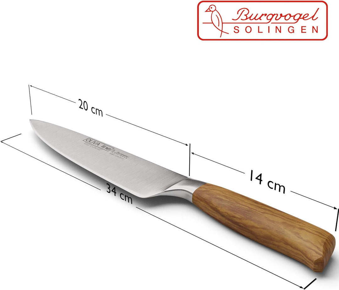 Burgvogel Solingen Kochmesser 20 cm geschmiedet Olivenholz, Oliva Line, rostfrei, deutsches Küchenme