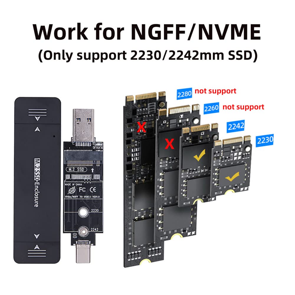 Cablecc Combo Typ-C & USB 3.0 zu NVME M-Key M.2 NGFF SATA SSD PCBA Gehäuse 2230/2242mm Adapter RTL92