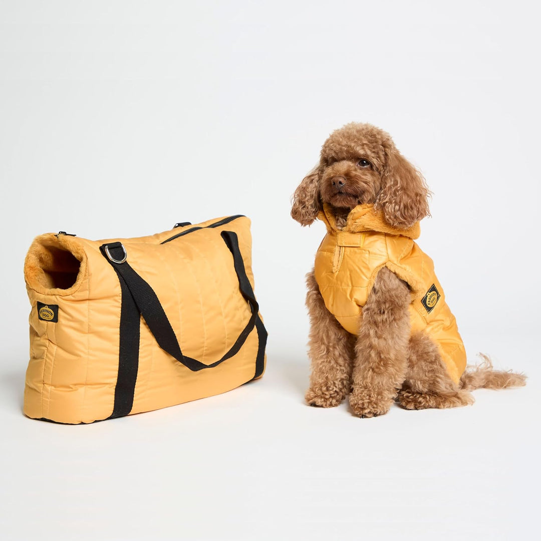 Fashion Dog Hunde-Steppmantel mit Abnehmbarer Kapuze - Ocker-Gelb - 27 cm, 27 cm