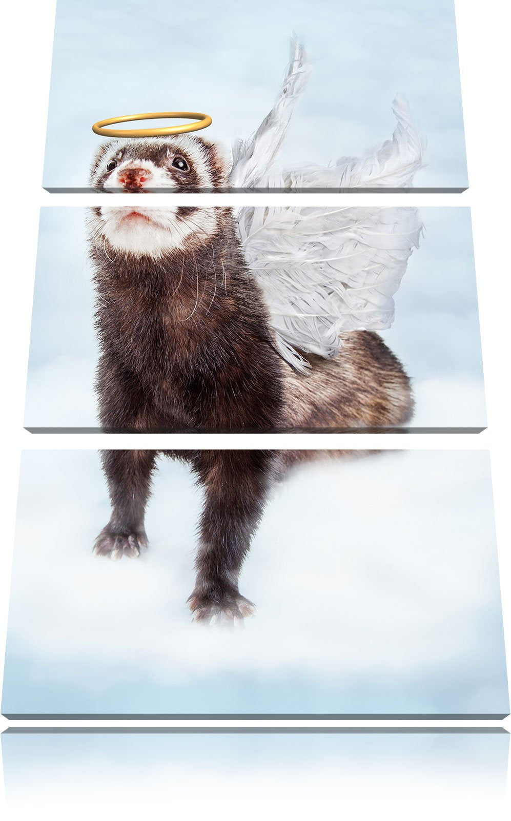 Pixxprint Süsses Frettchen im Engelsköstum / 3-Teilig/Gesamtmass 120cm Leinwandbild bespannt auf Hol
