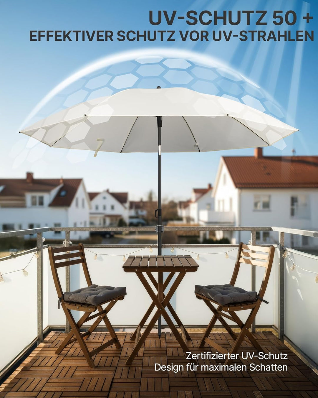 4smile Sonnenschirm Balkon Ø 160 cm SunnyJoy, Beige - UPF 50+ Strandschirm, sicherer Sonnenschirm St