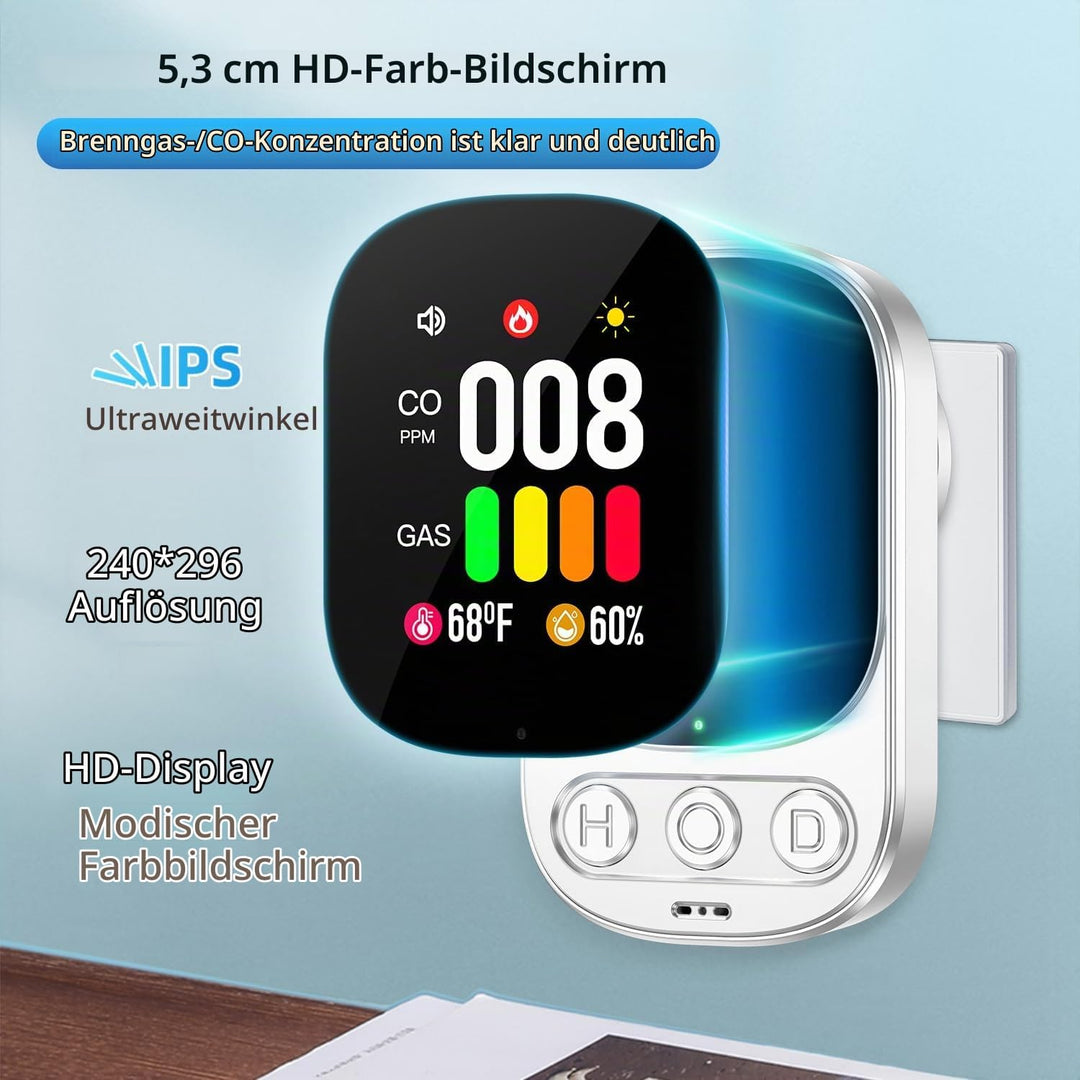 Gas- und CO-Melder mit Stecker für Haus, Gasmelder Gasalarm, Kohlenmonoxidmelder CO-Warnmelder Warne