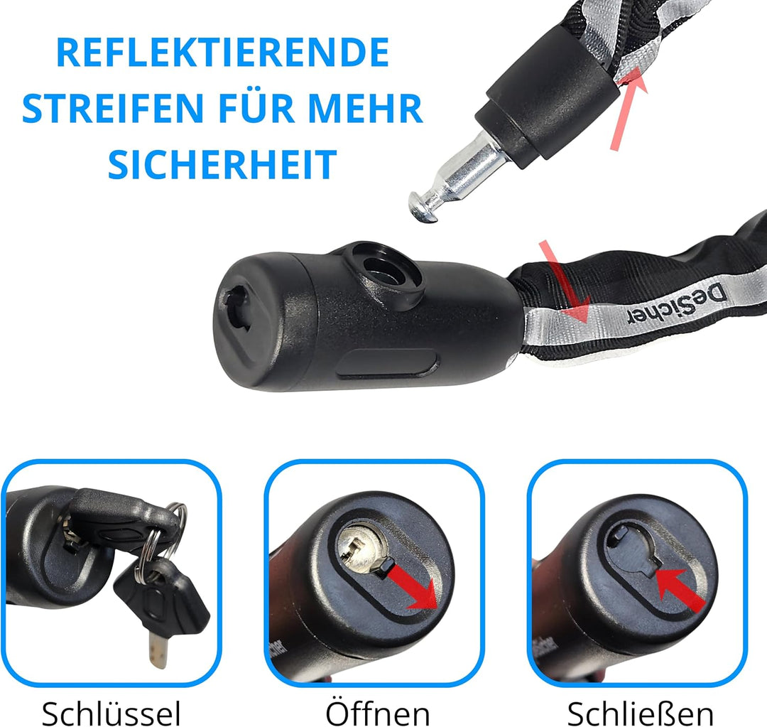 SicherKette 120 cm – Stabiles Kettenschloss mit Stoffhülle, 6 mm Stahl für Fahrrad, E-Bike, E-Scoote
