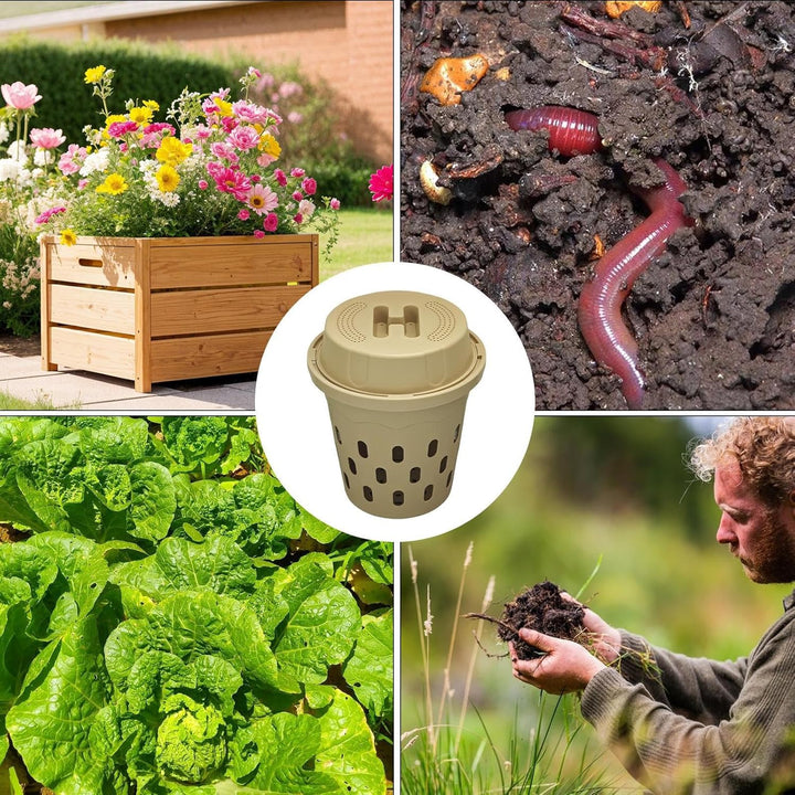 Erdkomposter mit Deckel für Aussen | Wurmkompostierer für Gartenbeete - für Hochbeet, Gemüsebeet, Hi
