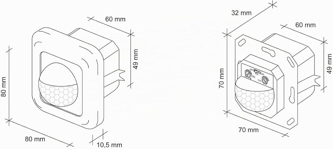 SEBSON Bewegungsmelder Innen Unterputz - 2er Set - LED geeignet, Wand Montage, IR Bewegungssensor pr