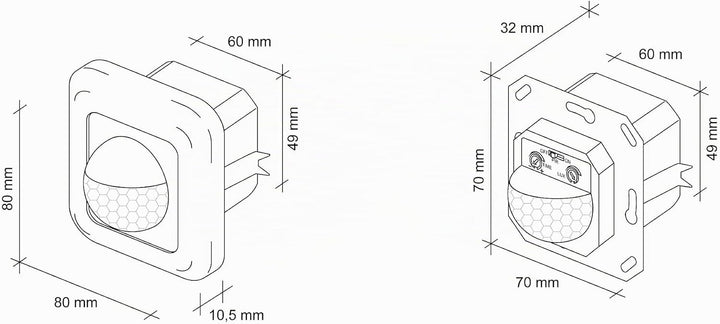 SEBSON Bewegungsmelder Innen Unterputz - 2er Set - LED geeignet, Wand Montage, IR Bewegungssensor pr