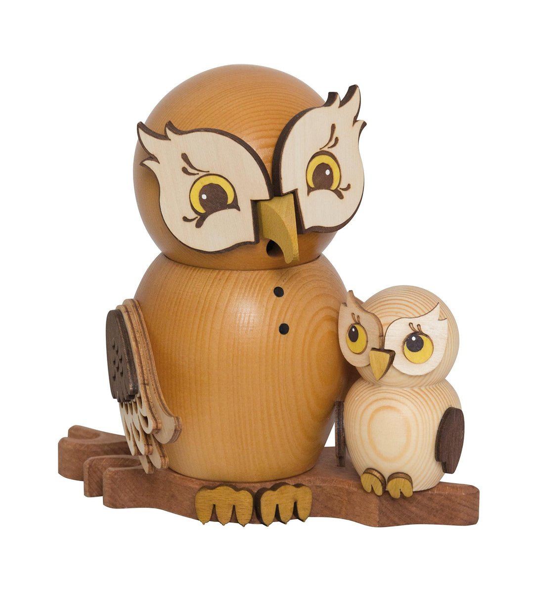 Drechslerei Kuhnert - Rauchfigur/Räucherfigur - Eule mit Kind aus Massivholz - ca. 15 cm - Made in G