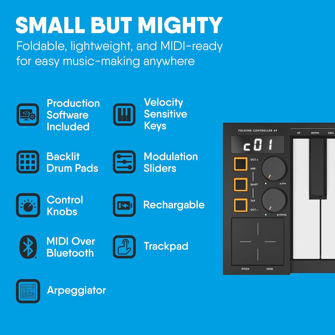 Carry-on von Blackstar FC-49 Klappbares USB Midi / Midi Over Bluetooth Controller Keyboard Eingebaut