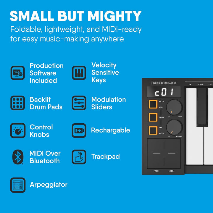 Carry-on von Blackstar FC-49 Klappbares USB Midi / Midi Over Bluetooth Controller Keyboard Eingebaut
