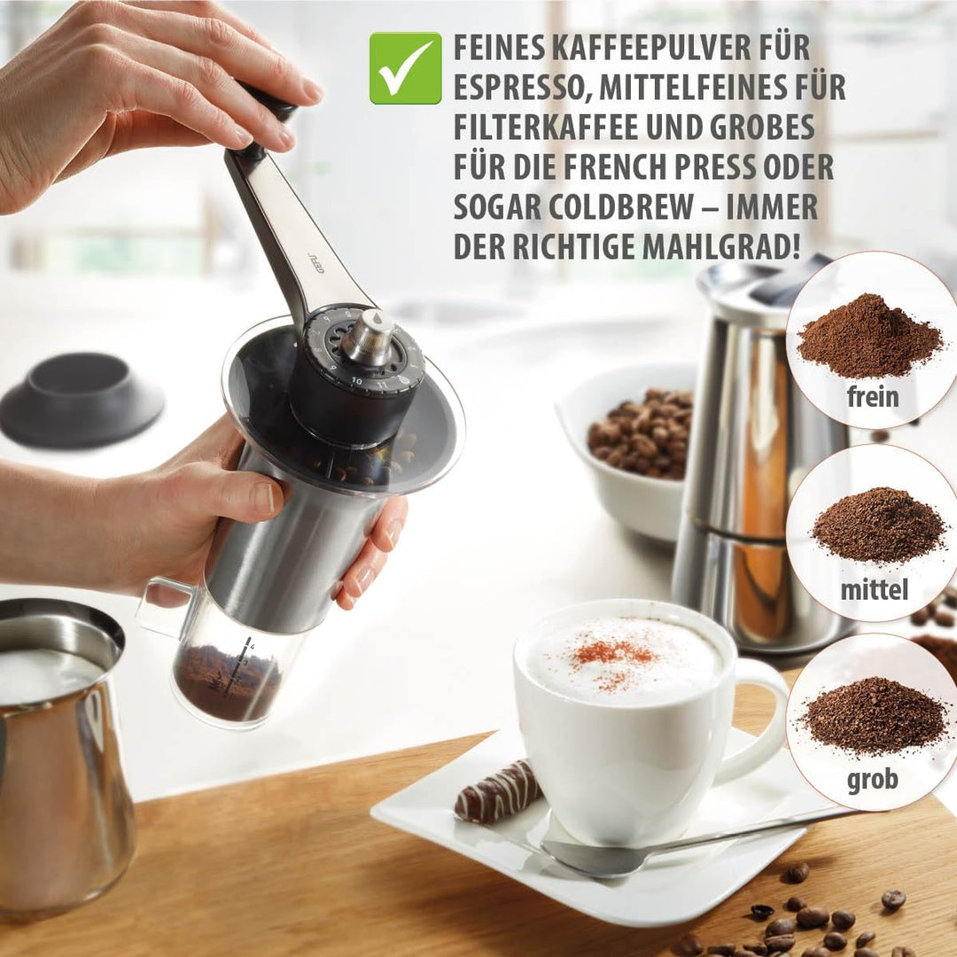 GEFU Kaffeemühle LORENZO | Manuelle Kaffeemühle mit Keramikmahlwerk, 11 Mahlstufen &amp; Aromadeckel | F