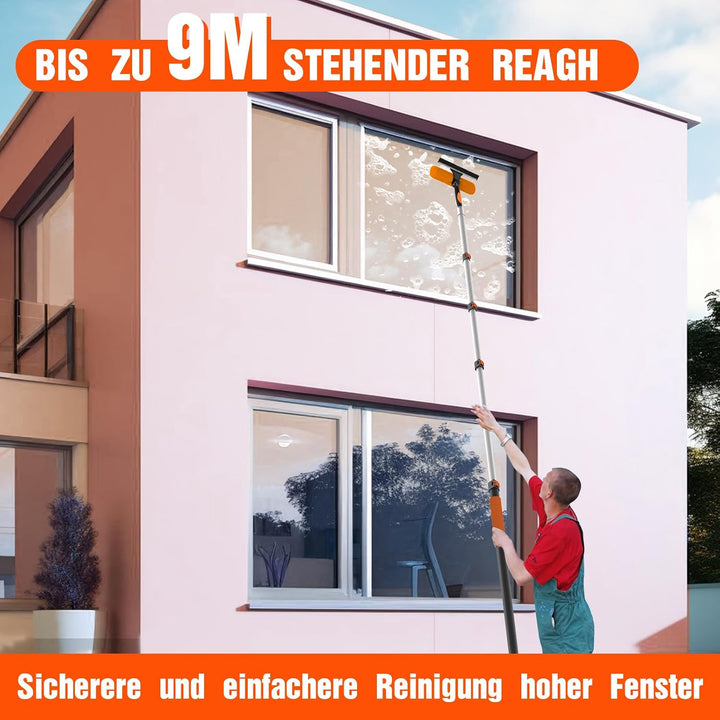 LAANPOLE 9m Fensterputzer Teleskop, 2-in-1 Fensterabzieher für die Fensterreinigung, Fensterwischer