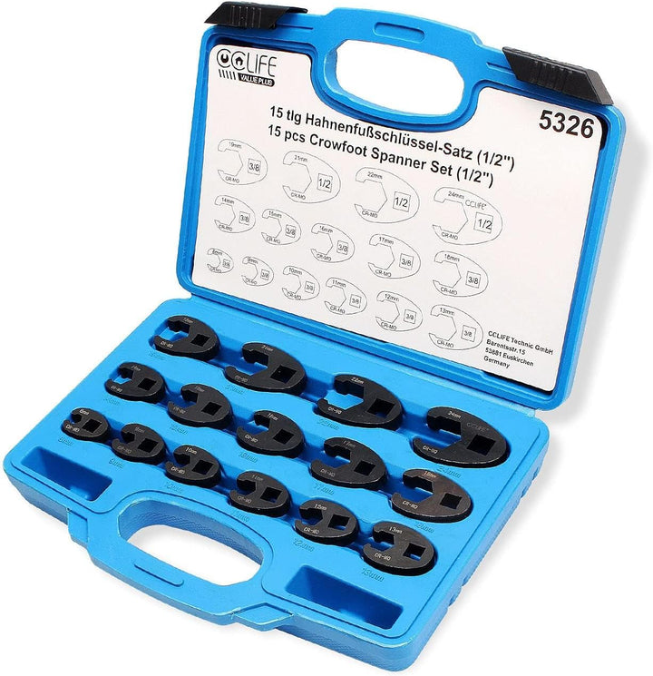 CCLIFE 15tlg Hahnenfussschlüssel Hahnenfuss Schlüssel Steckschlüssel Drehmoment 1/2" 3/8" Aussenvier