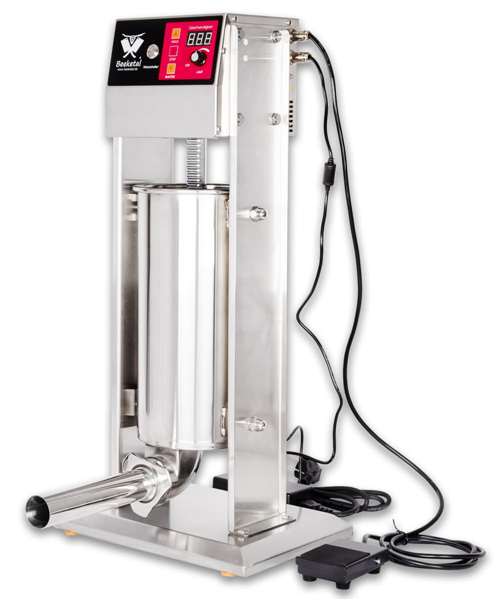 Beeketal BT6-E Elektrischer Wurstfüller 6 L, Edelstahl, mit Fusspedal, 4 Fülltüllen, 230 V