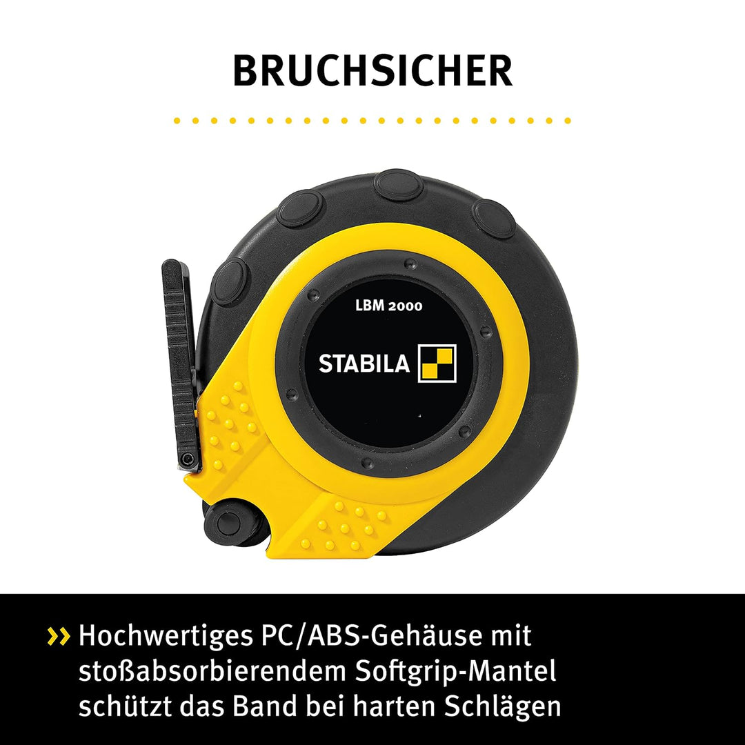 STABILA Kapselbandmass LBM 2000 FIBREGLASS, 30 m, Glasfaser-Messband mit metrischer Skala und Knicks
