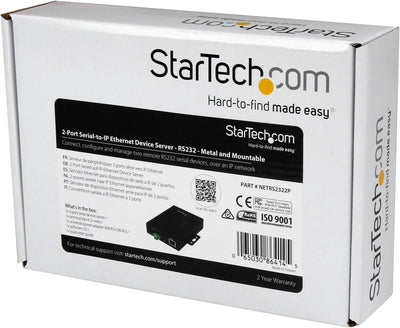 StarTech.com 2 Port Seriell auf IP Geräte Server, RS232, Metall und Montierbar, Serieller Geräte Ser