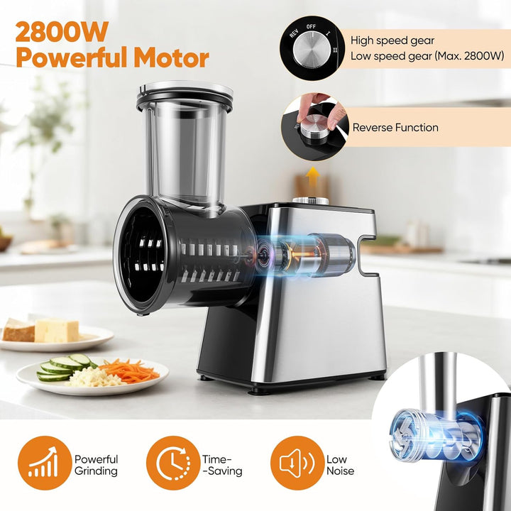 Fleischwolf Elektrisch 2800W, Küchenmaschine mit Gemüseaufsätzen und Käsereibe, 5-in-1 Multizerklein