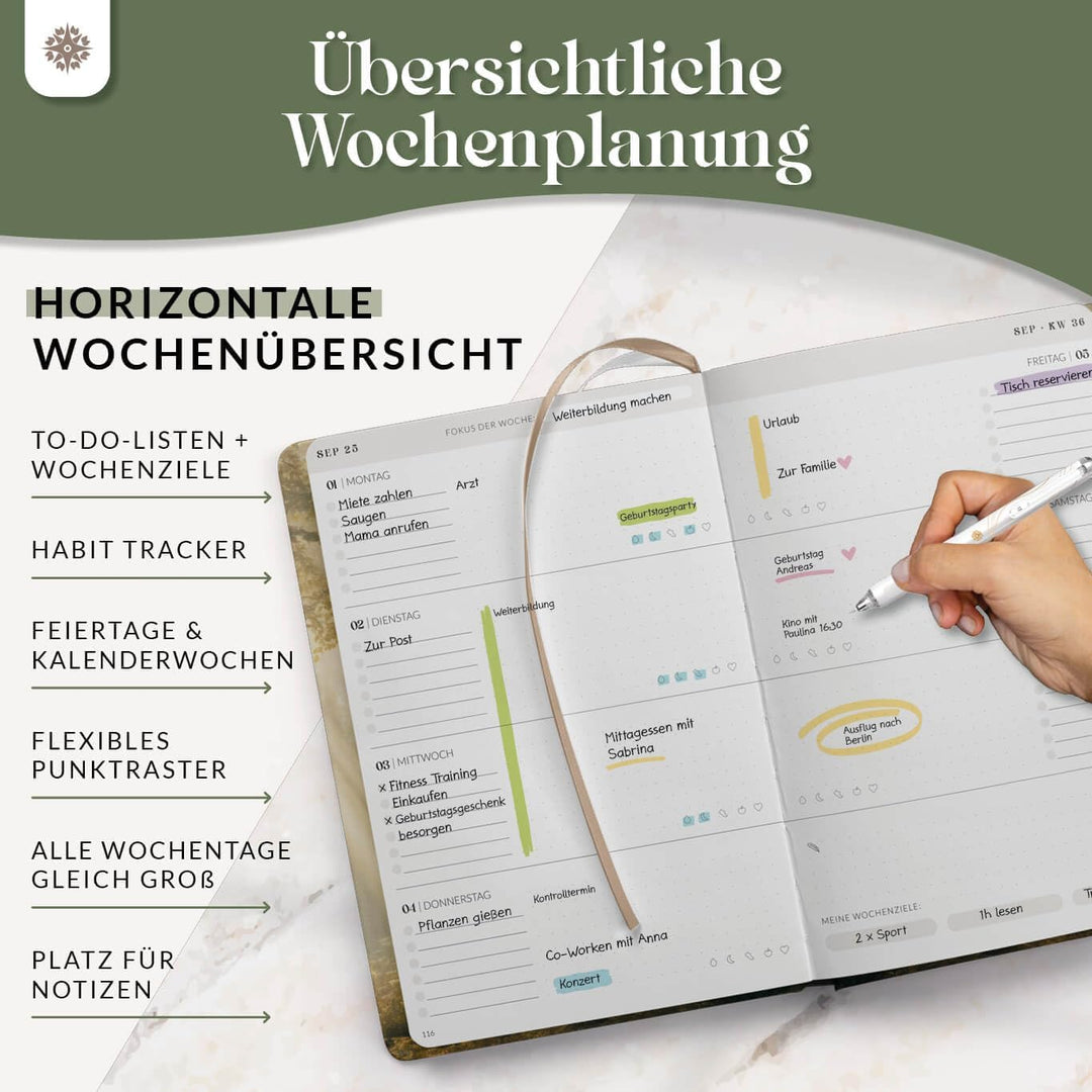 Lebenskompass Kalender 2025 Buchkalender A5 "WALD" - Schöner Wochenplaner 2025 & Terminkalender 2025