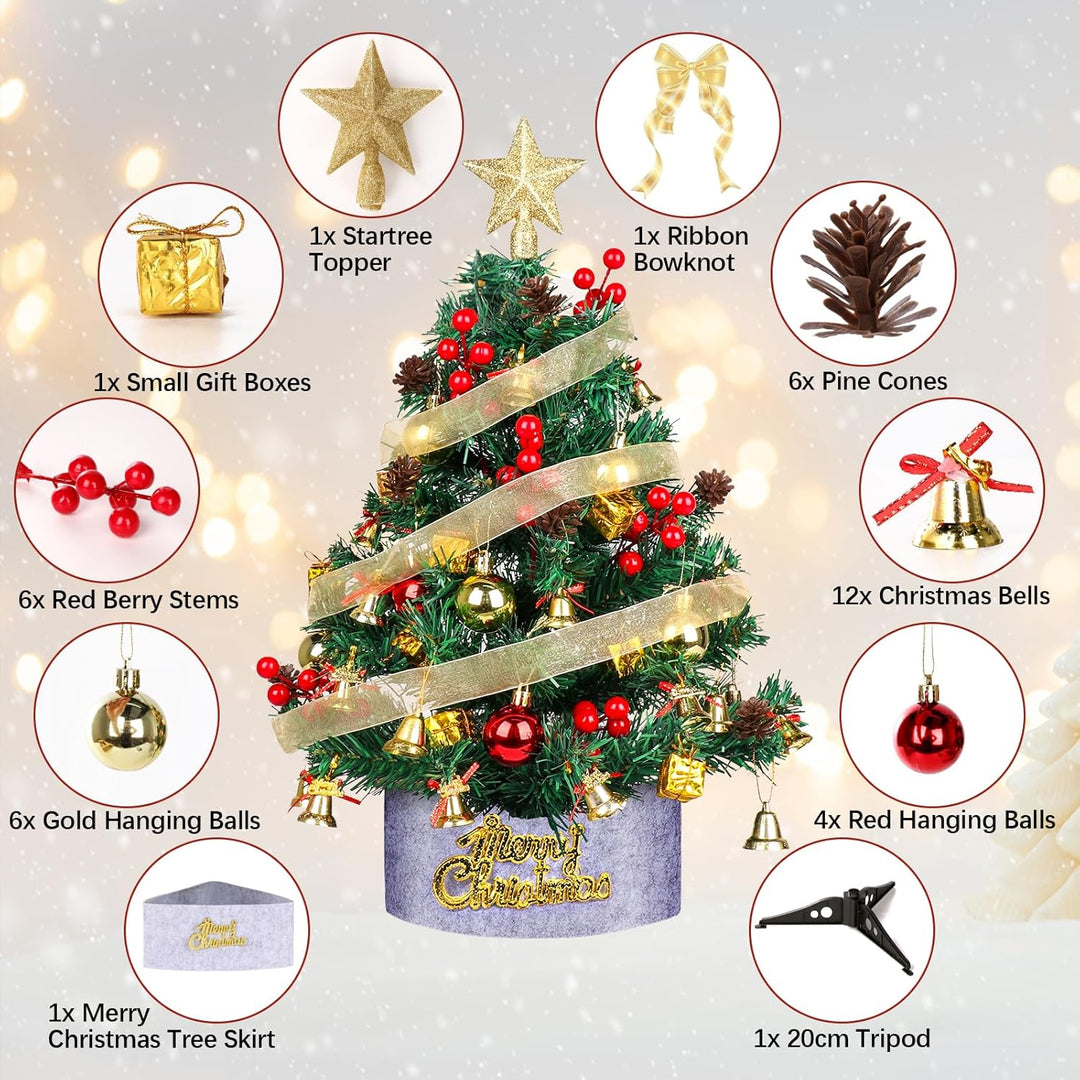 Mini Künstlicher Weihnachtsbaum 60cm,Tisch Christbaum mit Weihnachtskugel Tannenzapfen Christbaumspi