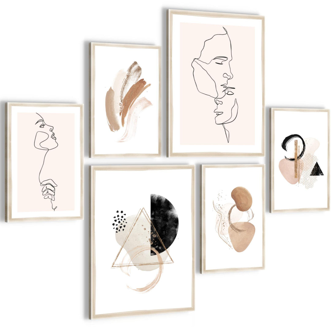 Novart Bilder Set - AUFHÄNGFERTIG - KEIN EXTRA RAHMEN BENÖTIGT - Liebe Home Abstrakt Modern Beige -