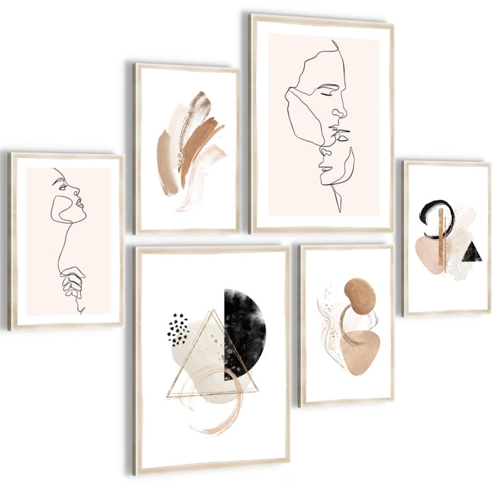 Novart Bilder Set - AUFHÄNGFERTIG - KEIN EXTRA RAHMEN BENÖTIGT - Liebe Home Abstrakt Modern Beige -