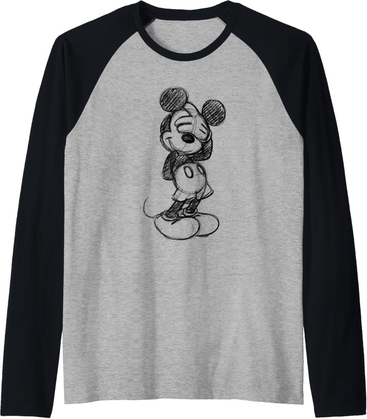 Disney Mickey Mouse Shy Sketch in Black Raglan
