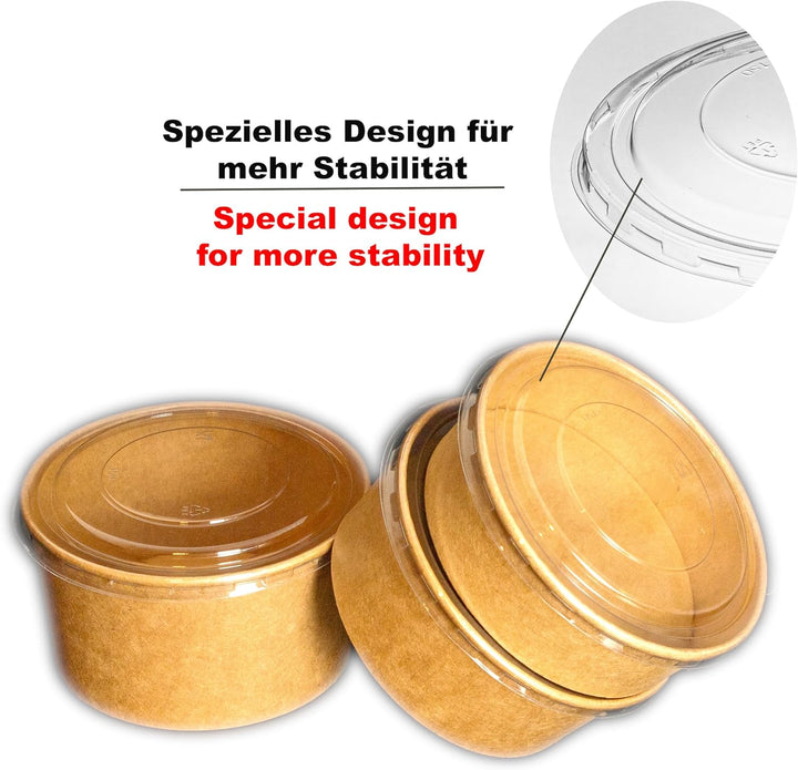 Commerline 1300ml Bio Salatschale Salatschalen | 150 Stk. Salat Schale Schalen Bowl Einweg mit Decke