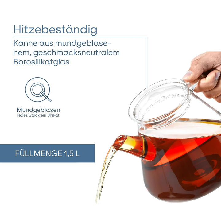 AdHoc TK50 Teekanne 1,5 l mit Filter für losen Tee ORIENT+, Glas/Edelstahl