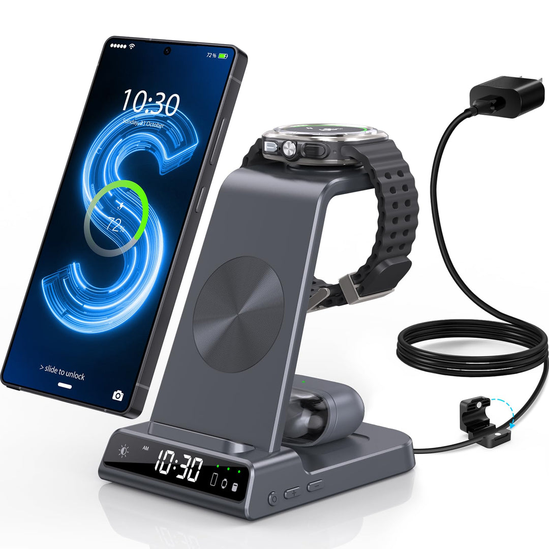 Wireless Charger für Samsung Galaxy S25 Ultra, Induktive Ladestation mit Digitaluhr für Samsung Gala