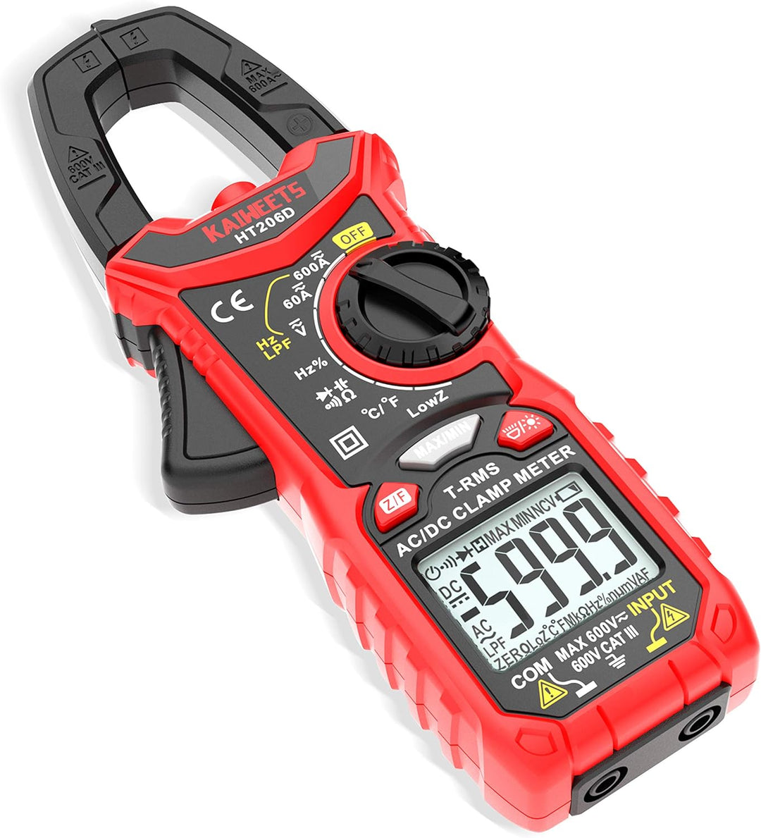 KAIWEETS HT206D Stromzange, Strommessgerät DC/AC Strom: 0-600A, Zangenmultimeter True-RMS 6000 Count