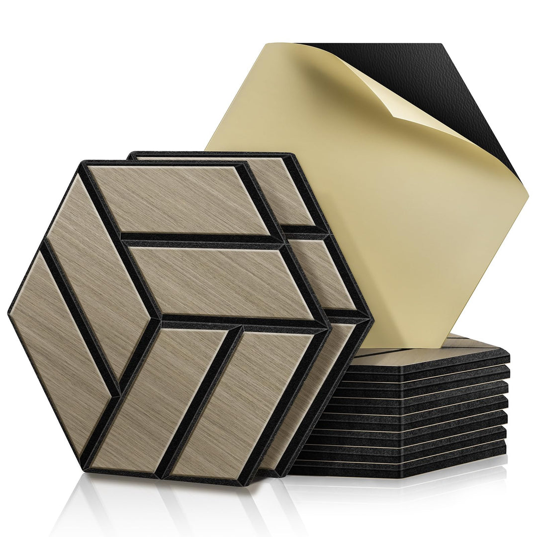 JAMELO Akustikpaneele Holz Furnier 10 Stücke | 30 * 15 * 1.2cm Akustikplatten Selbstklebend 3D Wandp